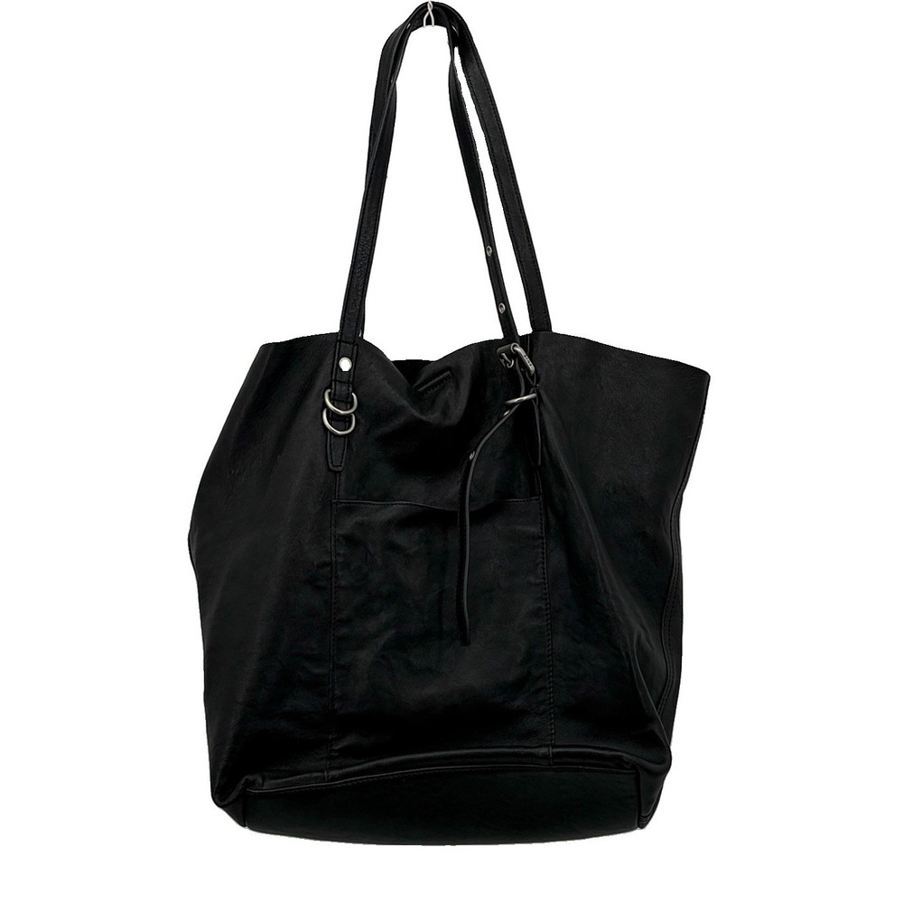 Frye Gia Black Soft Leather Large Shopper Tote Shoulder Bag Purse Silver Buckle